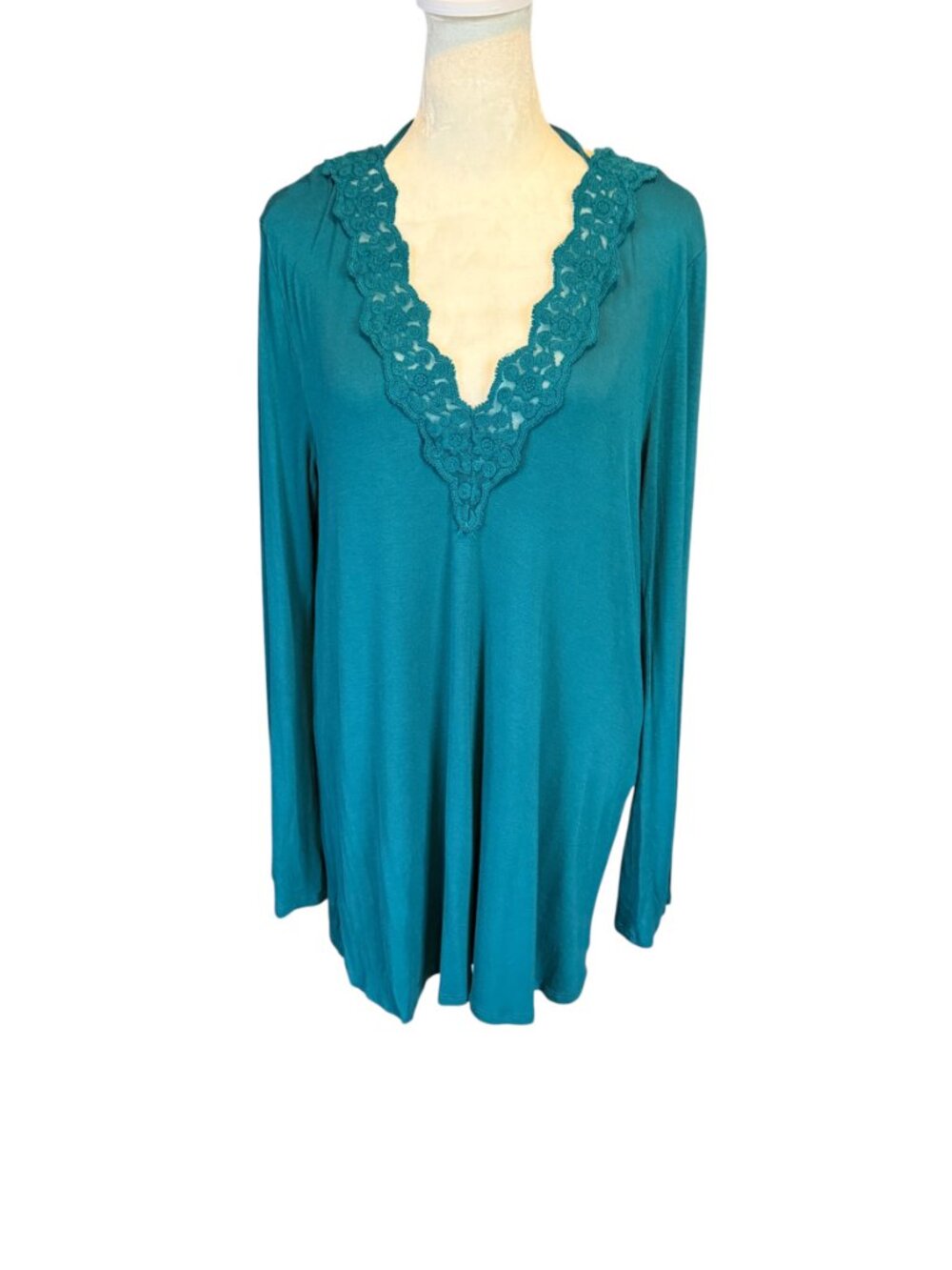 Faded Glory green long sleeve stretchy v-neck pullover top with tie size M 8-10